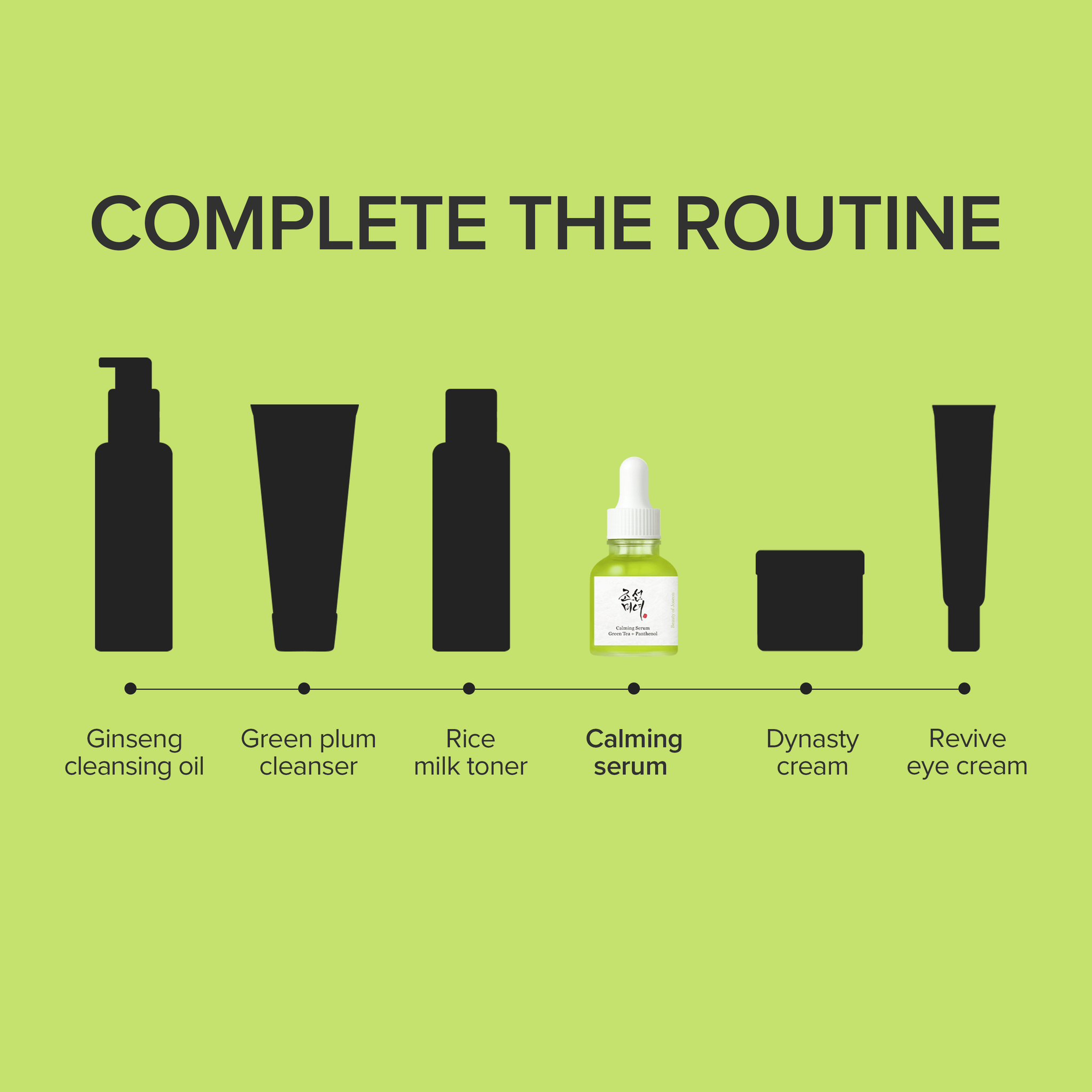 Beauty of Joseon calming serum with green tea and panthenol, showcasing the face care product in a sleek bottle.