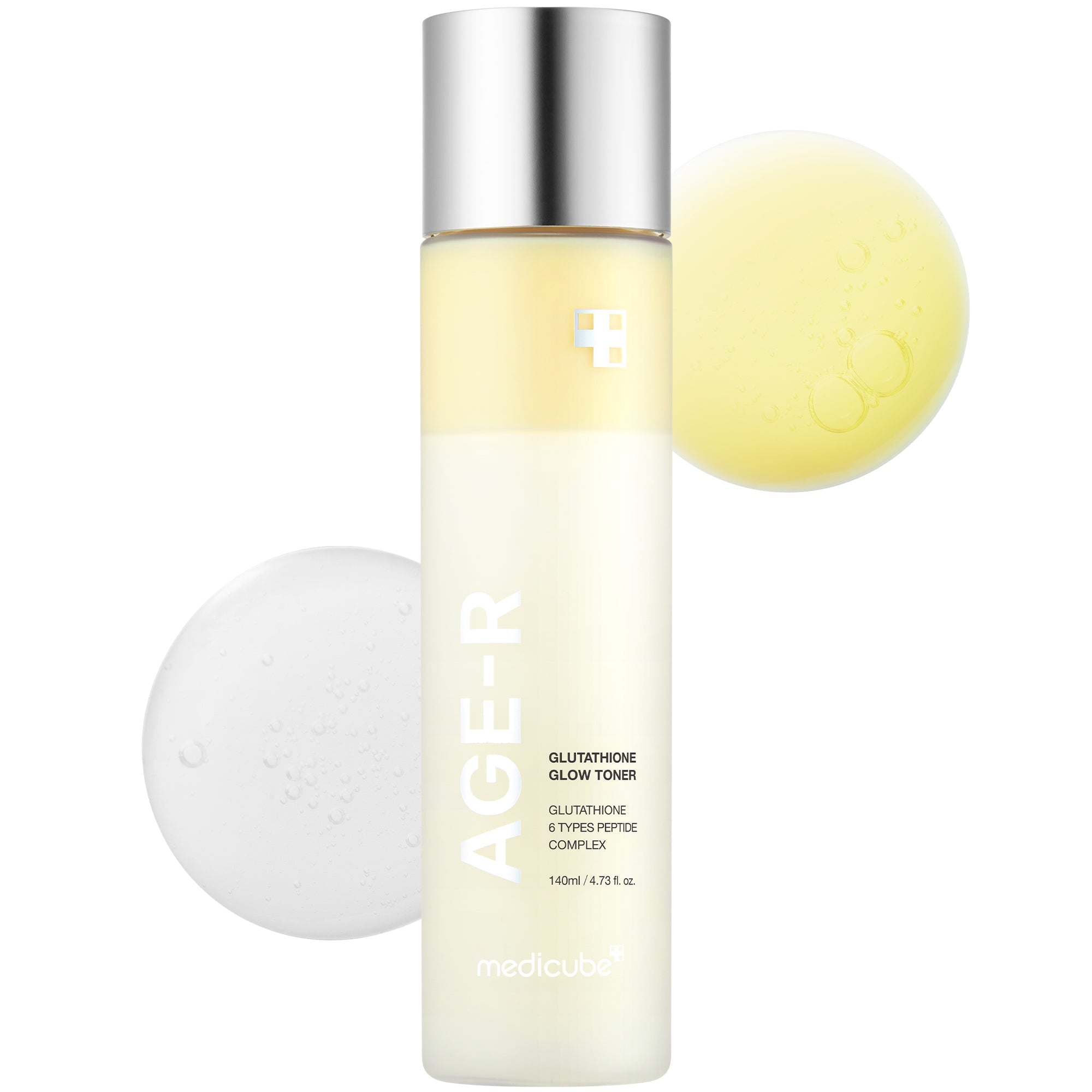 AGE-R Glutathione Glow Milk Toner bottle with white label and clear cap, displayed on a neutral background.