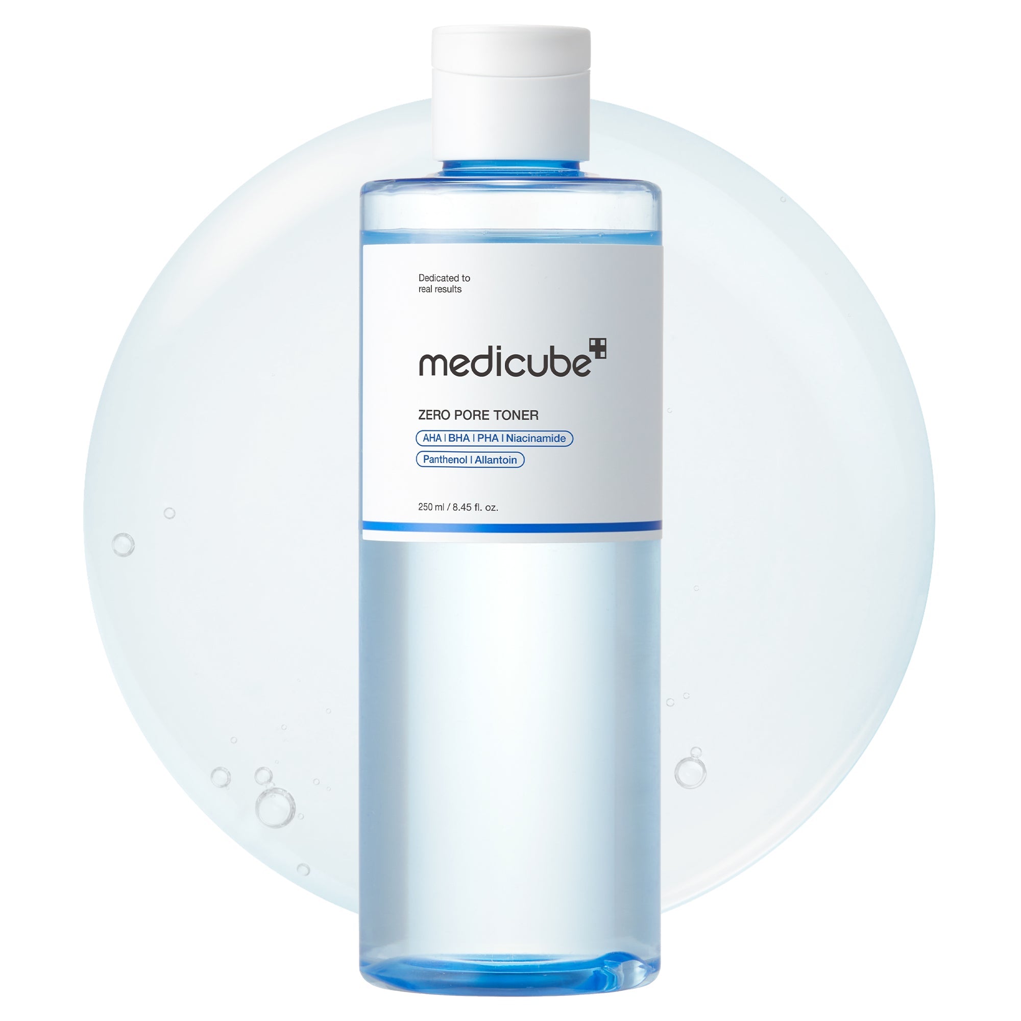 Medicube Zero Pore Toner bottle with clear liquid, skincare product for pore tightening and balancing skin.