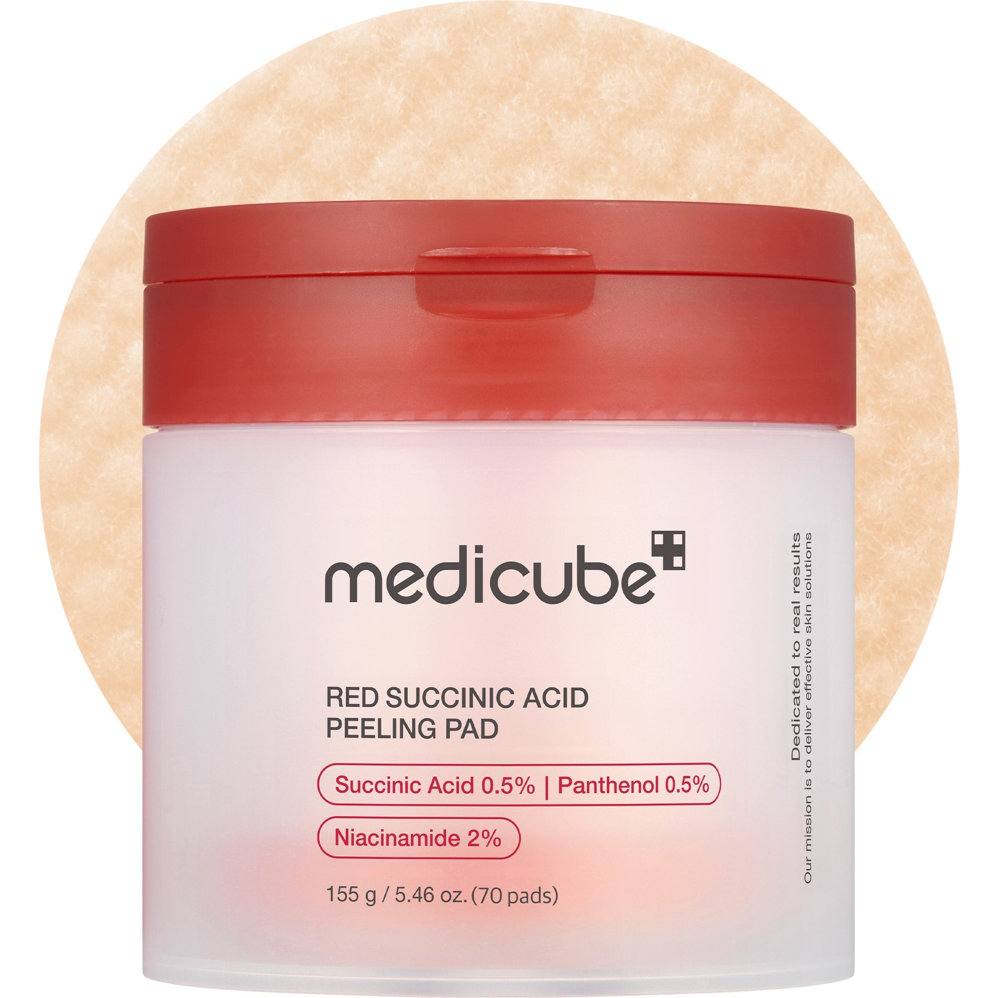 Red Succinic Acid Panthenol Pads from RED LINE acne care by Shopify_ME, showing the soothing pads in a clear container.