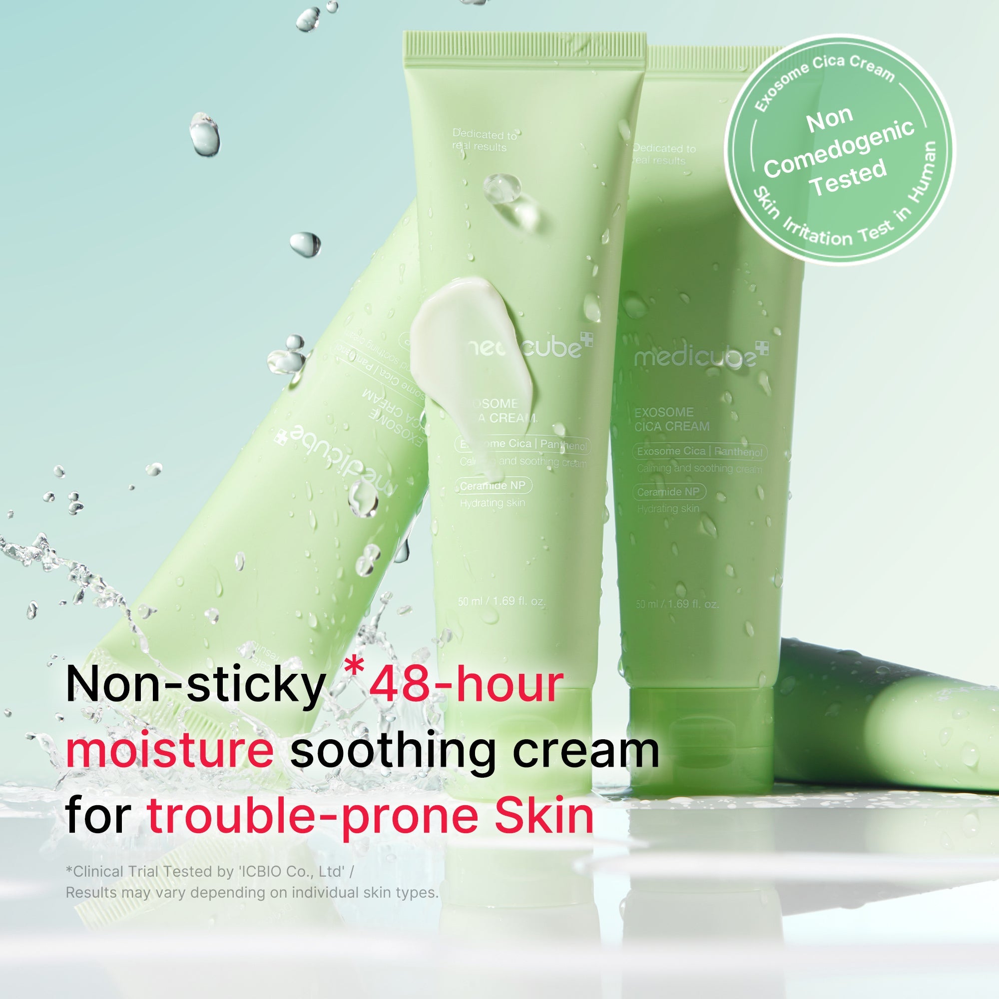 Medicube Exosome Cica Calming Cream for face care, shown in a jar with soothing ingredients and calming skincare benefits.