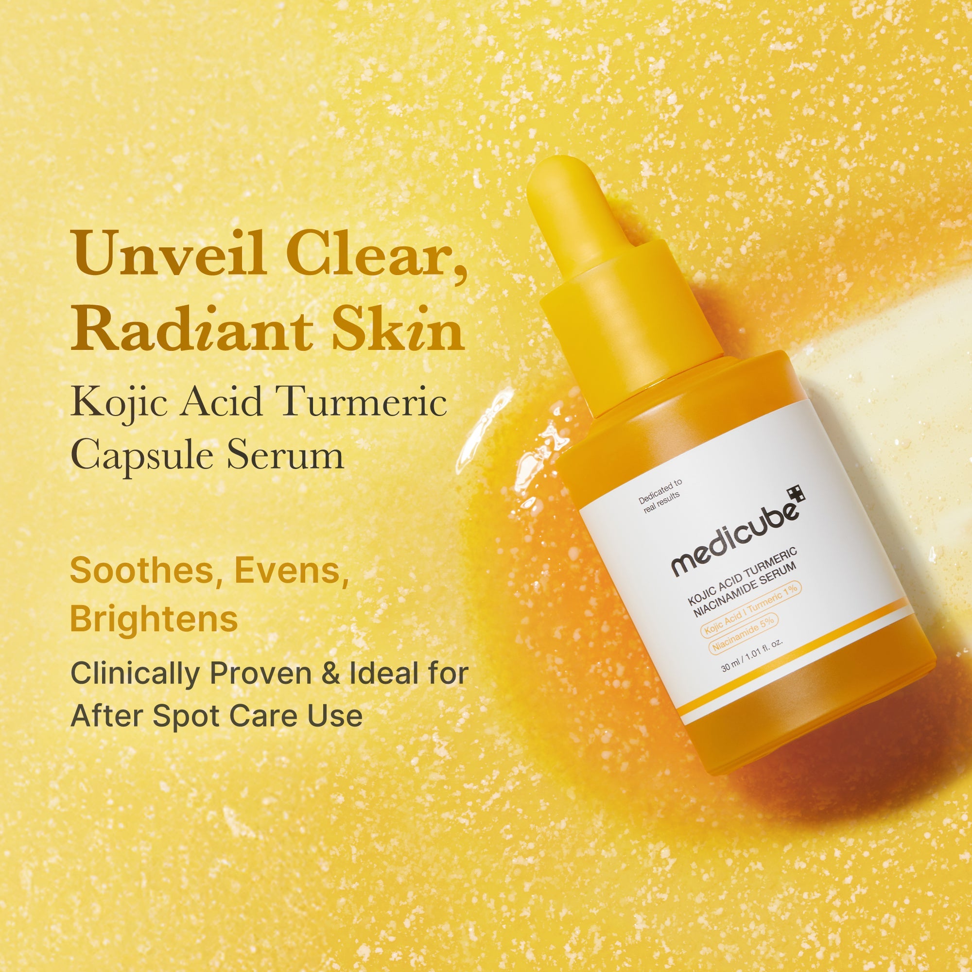 Medicube Kojic Acid Turmeric Capsule Serum in a sleek bottle, showcasing the serum packaging and product label.