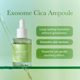 Medicube Exosome Cica Calming Ampoule bottle with dropper, clear liquid inside, designed for soothing and skin calming.
