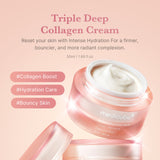 Glass Glow Line Triple Collagen Cream jar with firming formula, featuring a sleek glass container and elegant design.
