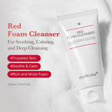 Red Foam Cleanser from RED LINE acne care series, shown in a clear bottle with foam texture, designed for deep cleansing.