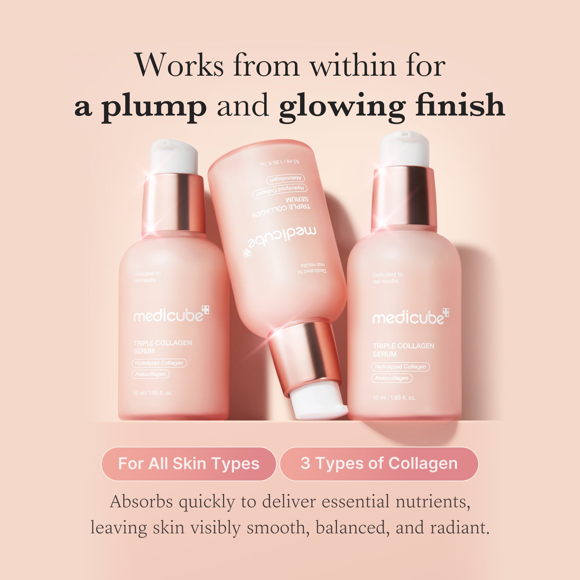 Glass Glow Line Triple Collagen Serum bottle with sleek design, highlighting firming skincare benefits.