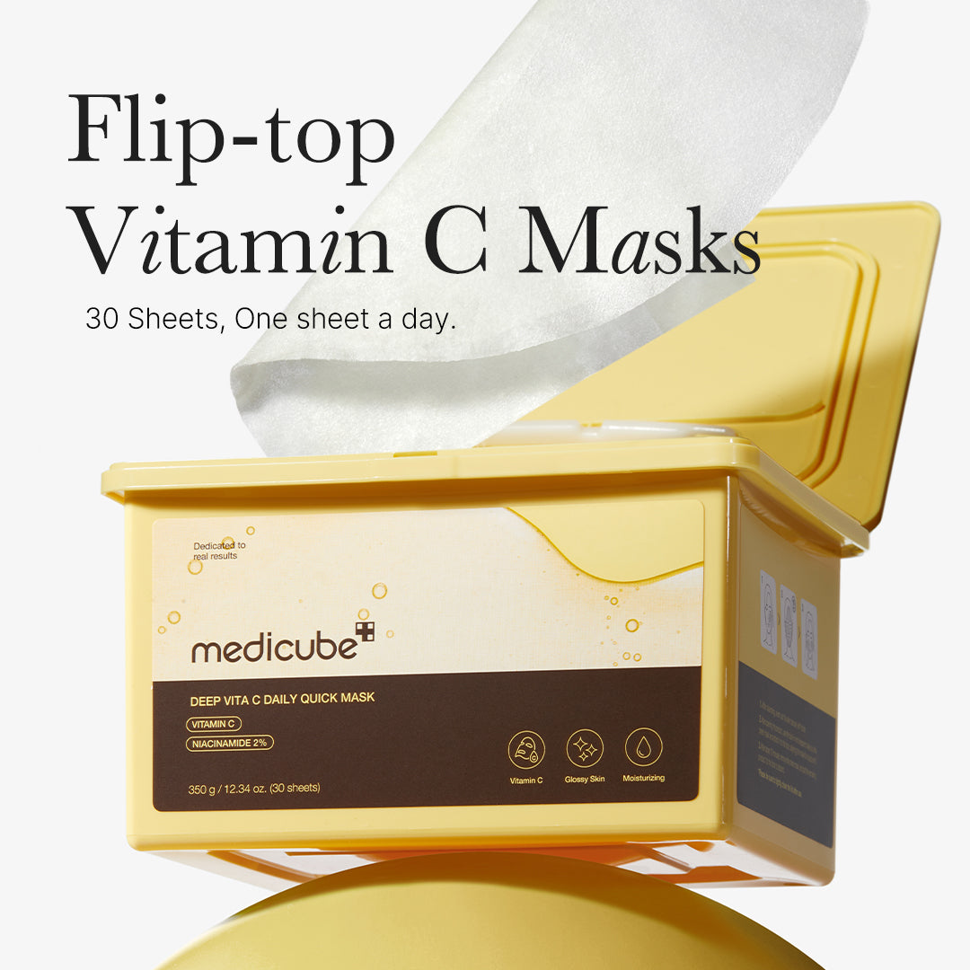 Deep Vita C Daily Quick Mask for deep line anti-aging treatment by Shopify_Me, showing the mask's packaging and design.