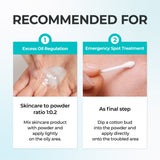 Instructions for using a skincare product with powder on oily skin.