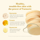 Medicube Kojic Acid Tumeric Face Pad showing textured toner pad with medicinal ingredients for brightening skin.