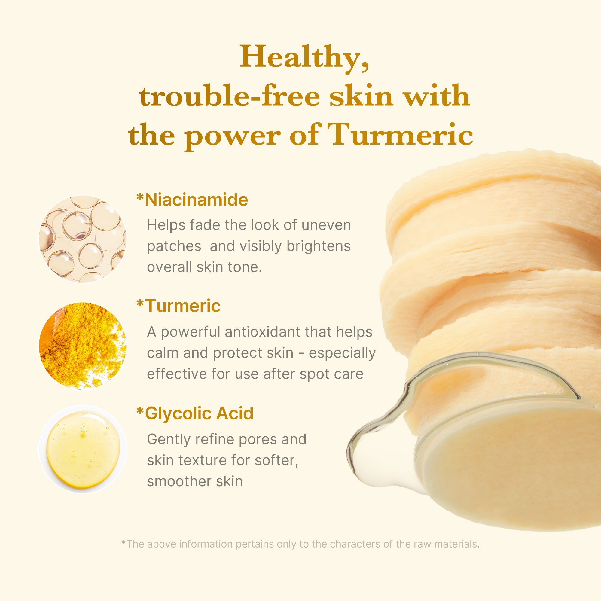 Medicube Kojic Acid Tumeric Face Pad showing textured toner pad with medicinal ingredients for brightening skin.