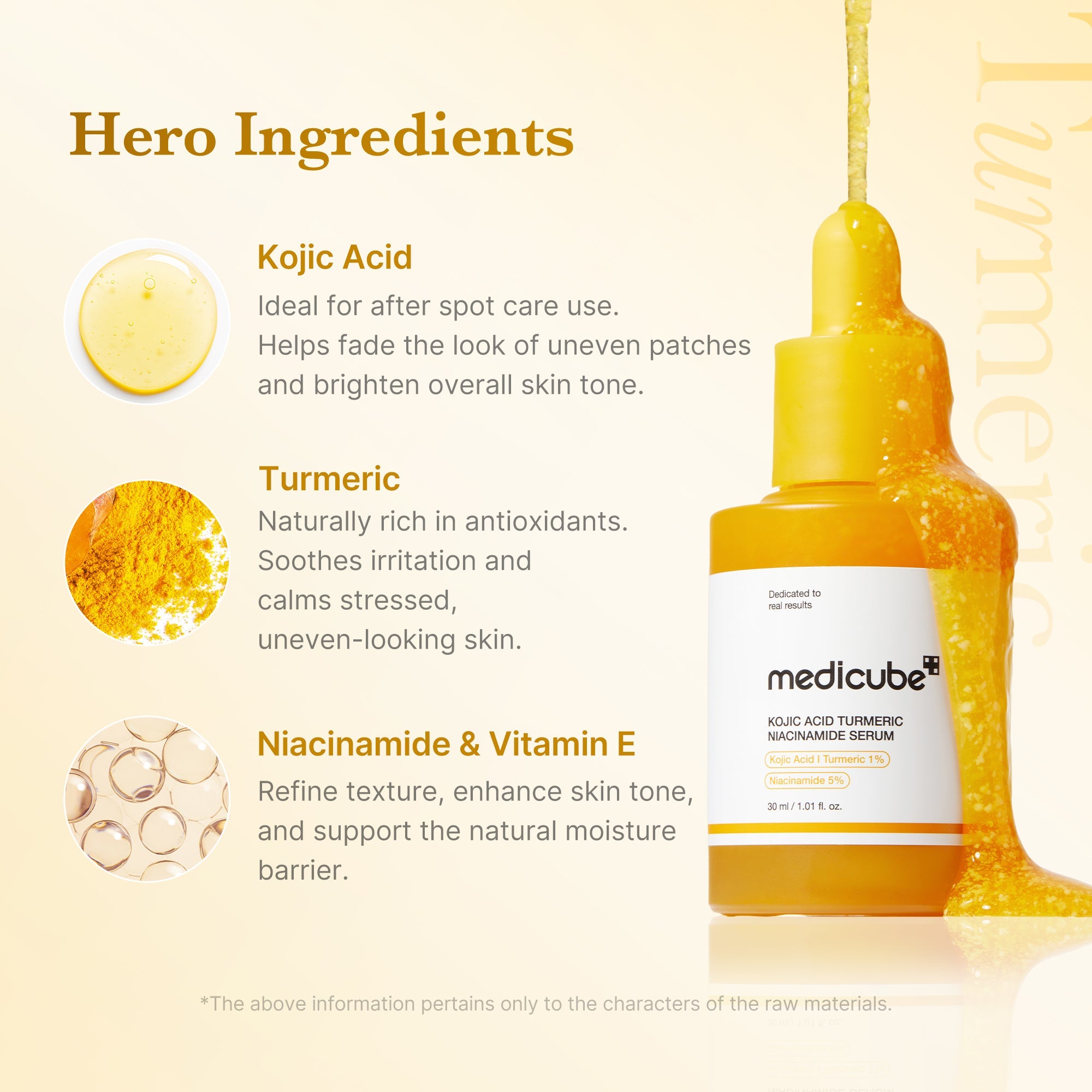Medicube Kojic Acid Turmeric Capsule Serum in a sleek bottle, showcasing the serum's smooth texture and vibrant label design.