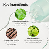 Numbuzin No.1 Pure-Full Calming Herb Toner in a clear bottle with a green label, showcasing calming herbal ingredients.