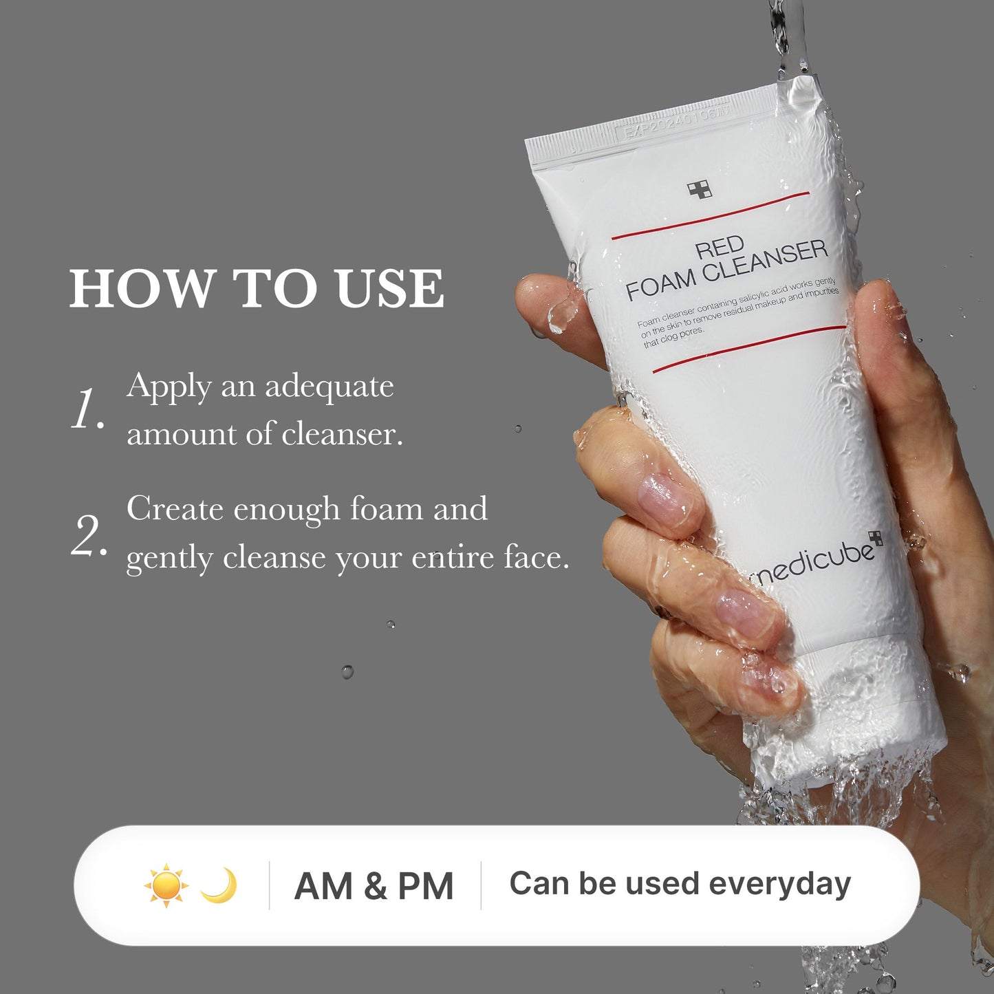 Red Foam Cleanser from RED LINE acne care by Shopify Me, showing a foaming facial cleanser in a white bottle with red accents.