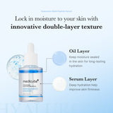 MEDICUBE Hyaluronic Multi Peptide PDRN Serum in a clear glass bottle with pump dispenser, showing smooth, hydrated skin.