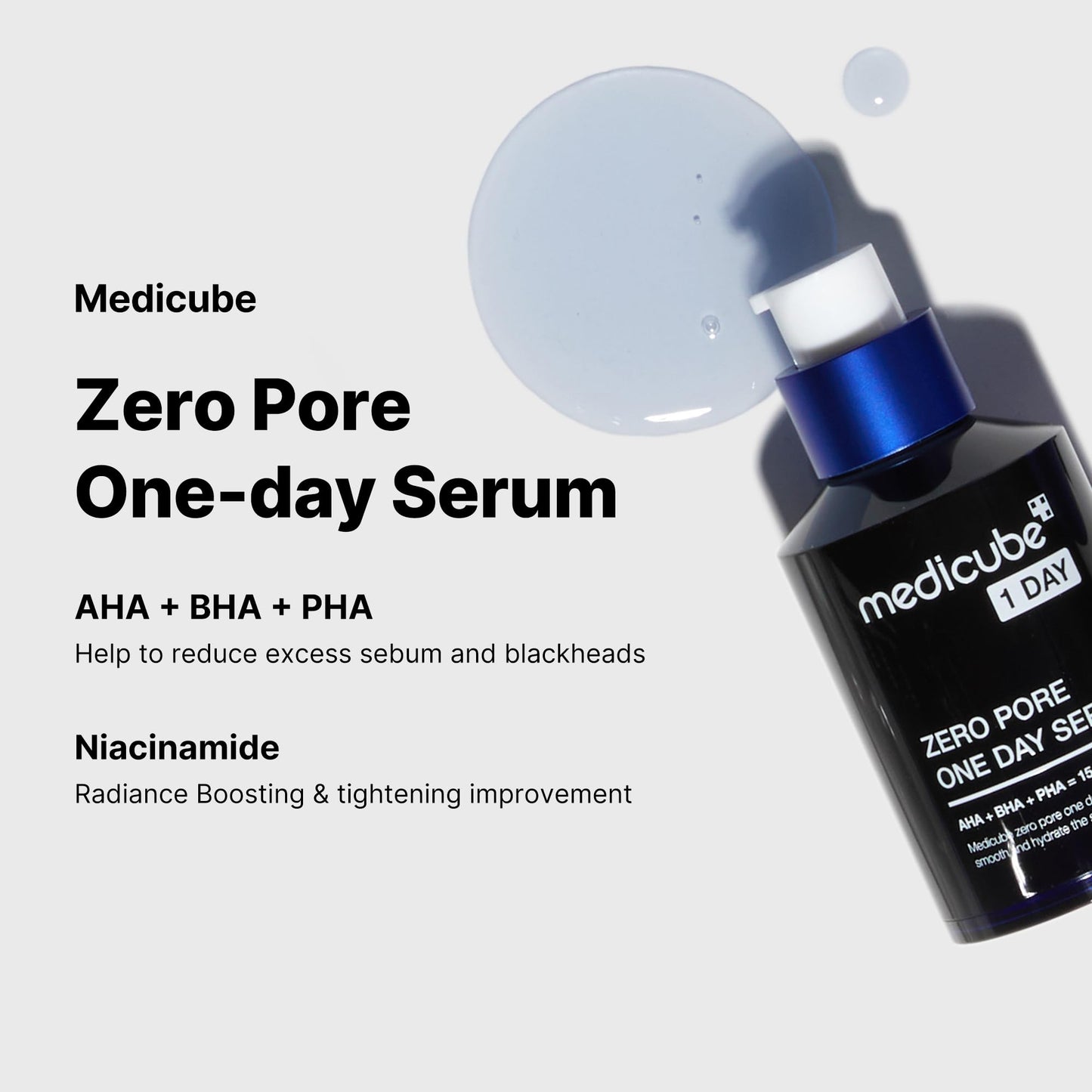 Zero Pore One-day Serum from SHOPIFY_ME ZERO LINE for pore care, featuring clear liquid in a sleek bottle with a dropper applicator.