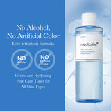 Medicube Zero Pore Toner bottle with clear liquid and minimalist label, perfect for reducing pores and refreshing skin.