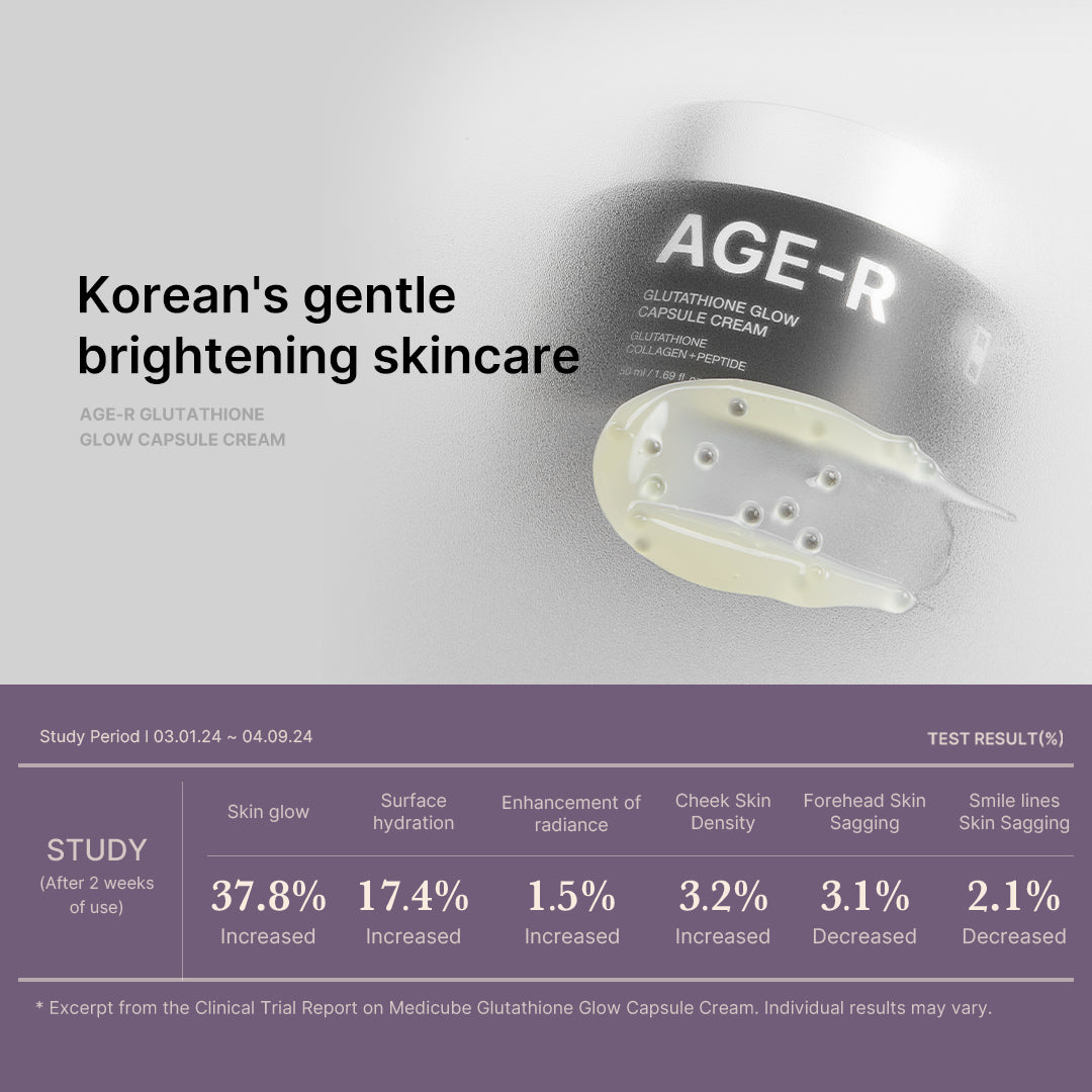 AGE-R Glutathione Glow Capsule Cream jar showing the product label and cream texture in a clear container.