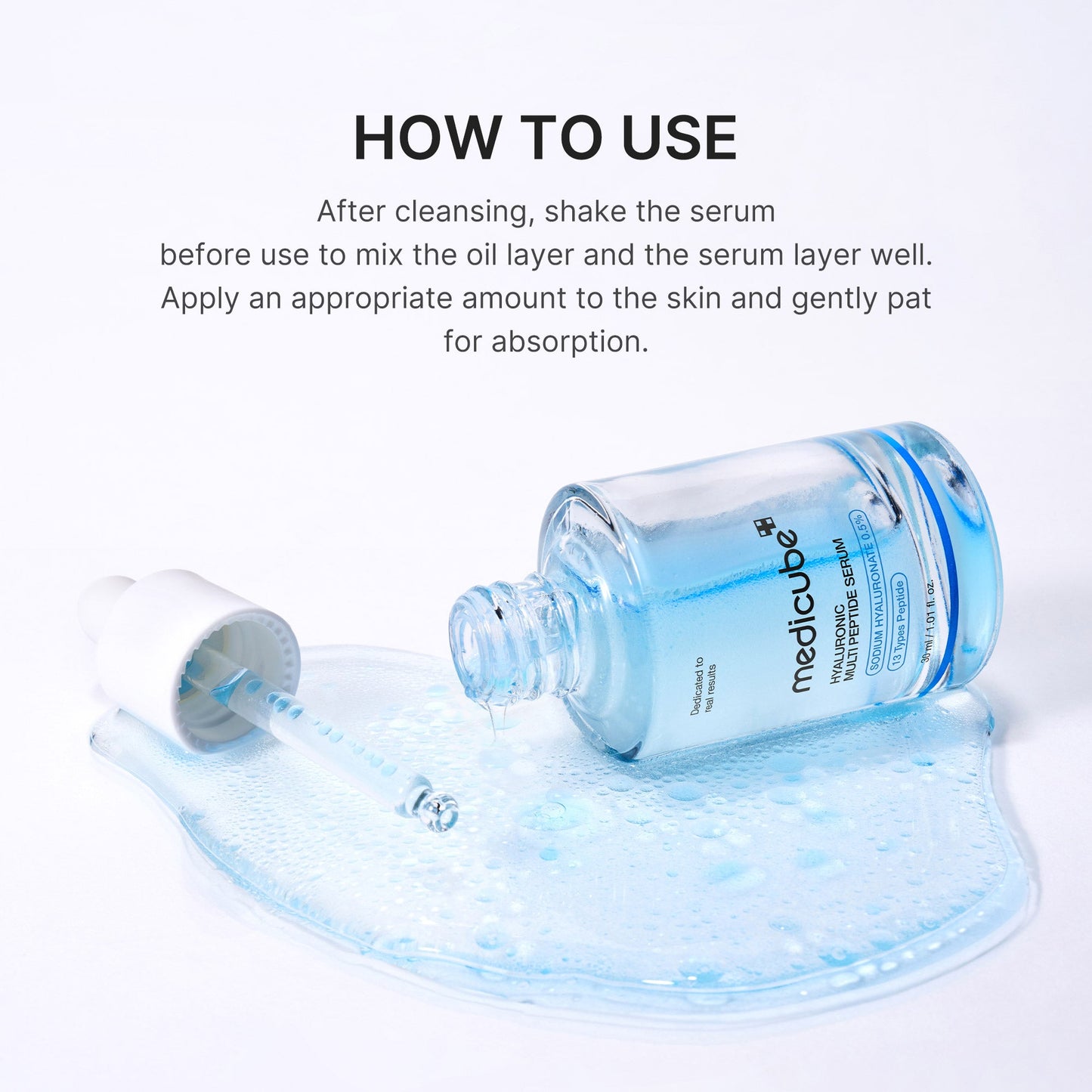 MEDICUBE Hyaluronic Multi Peptide PDRN Serum in a clear glass bottle with dropper for nourishing skin care.