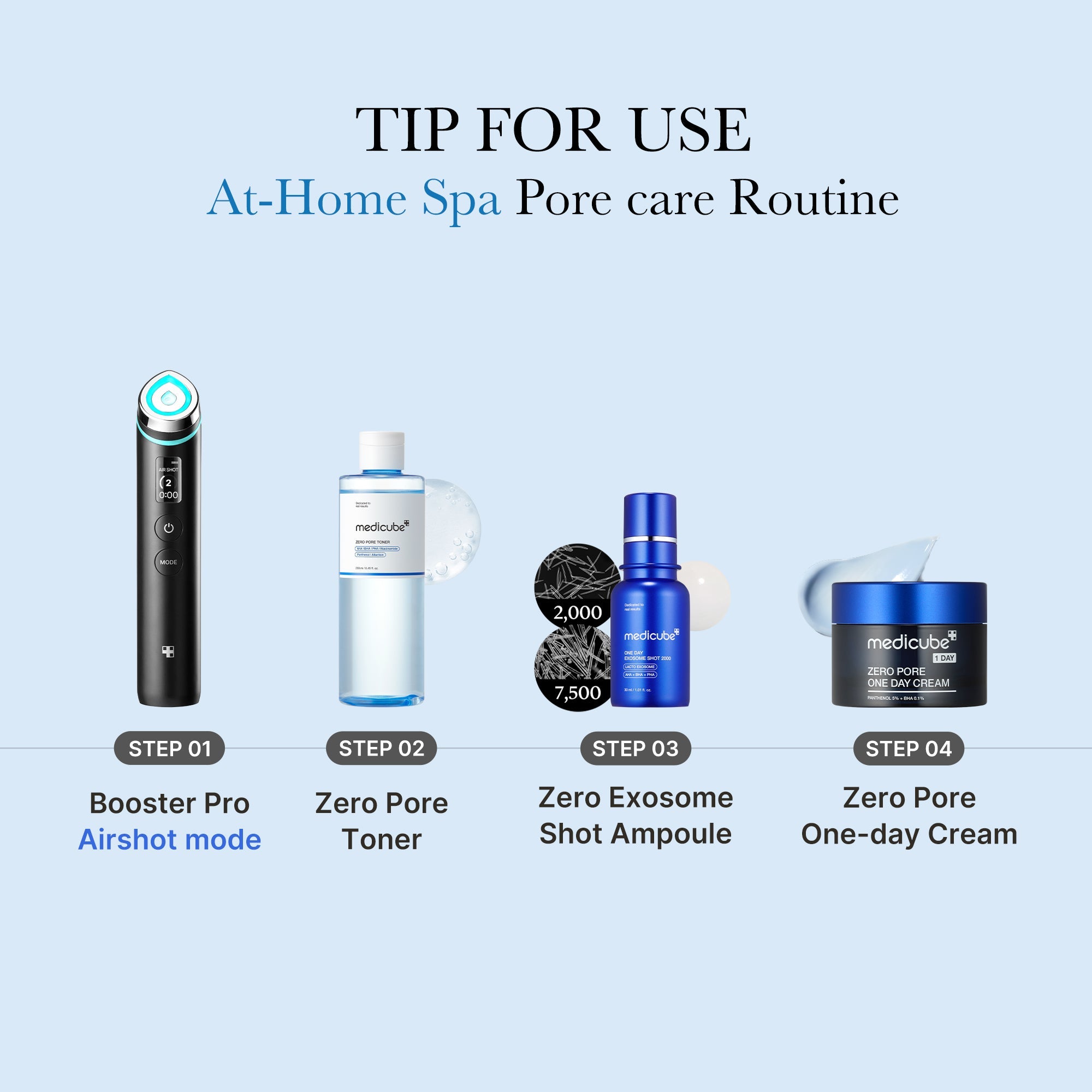 Medicube Zero Pore Toner bottle with clear liquid and minimalist label, designed for pore-refining skincare.
