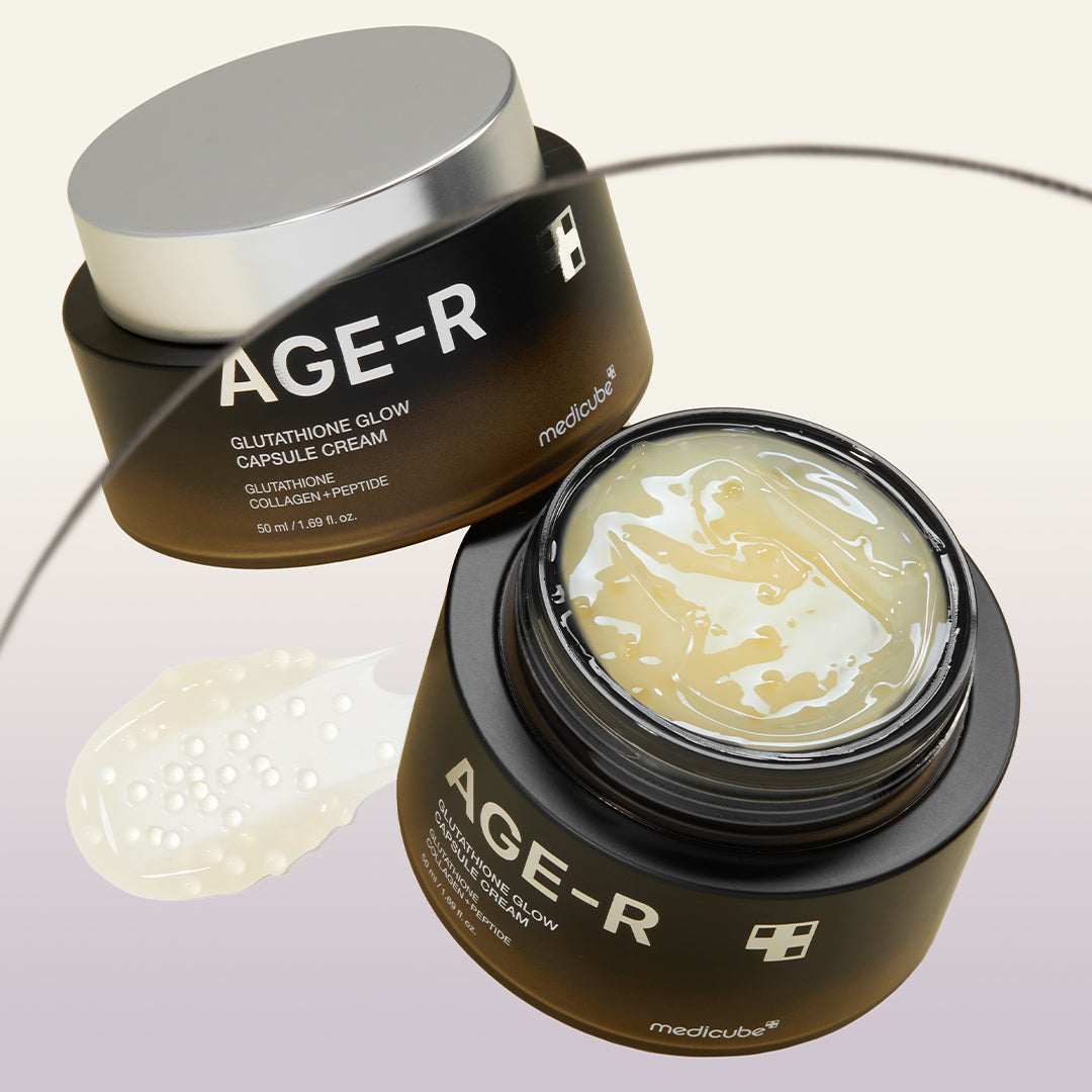 AGE-R Glutathione Glow Capsule Cream jar with pink and white packaging, showcasing the skincare product for radiant skin.