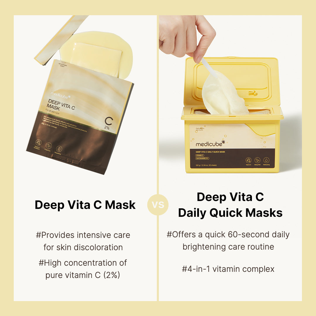 Deep Vita C Daily Quick Mask for deep lines and anti-aging, featuring brightening vitamin C in a skincare mask.