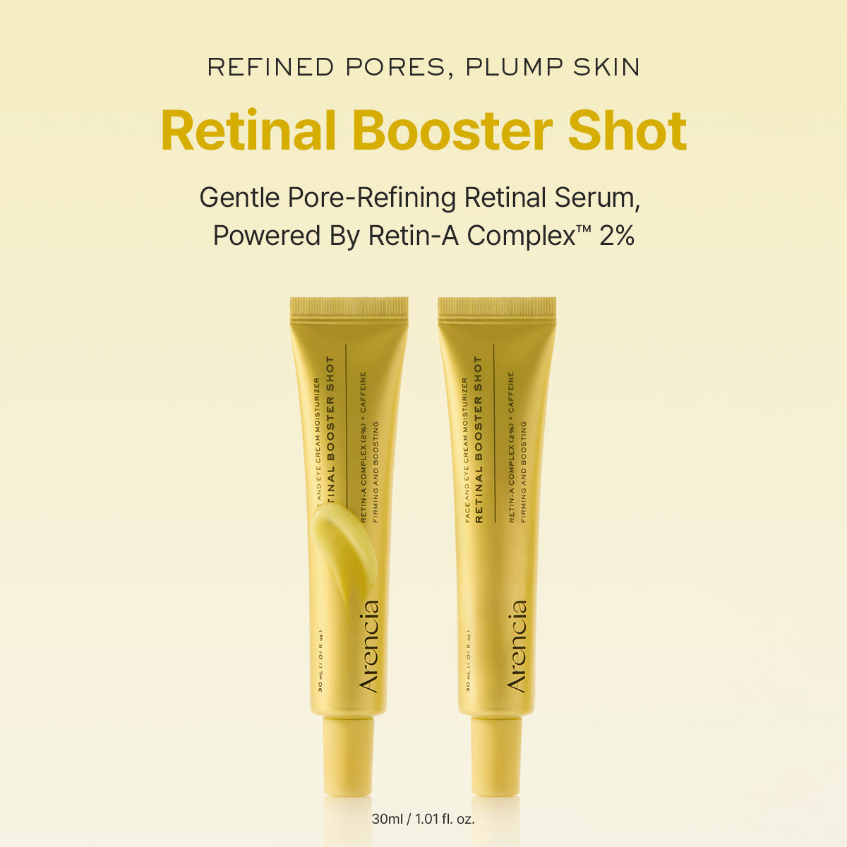 Arencia Advanced Retinal Booster Shot facial serum in a sleek dropper bottle, designed for skin rejuvenation and skincare.