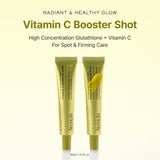 Arencia Vitamin C Booster Shot for face care, clear glass bottle with dropper containing bright orange liquid, skincare product.