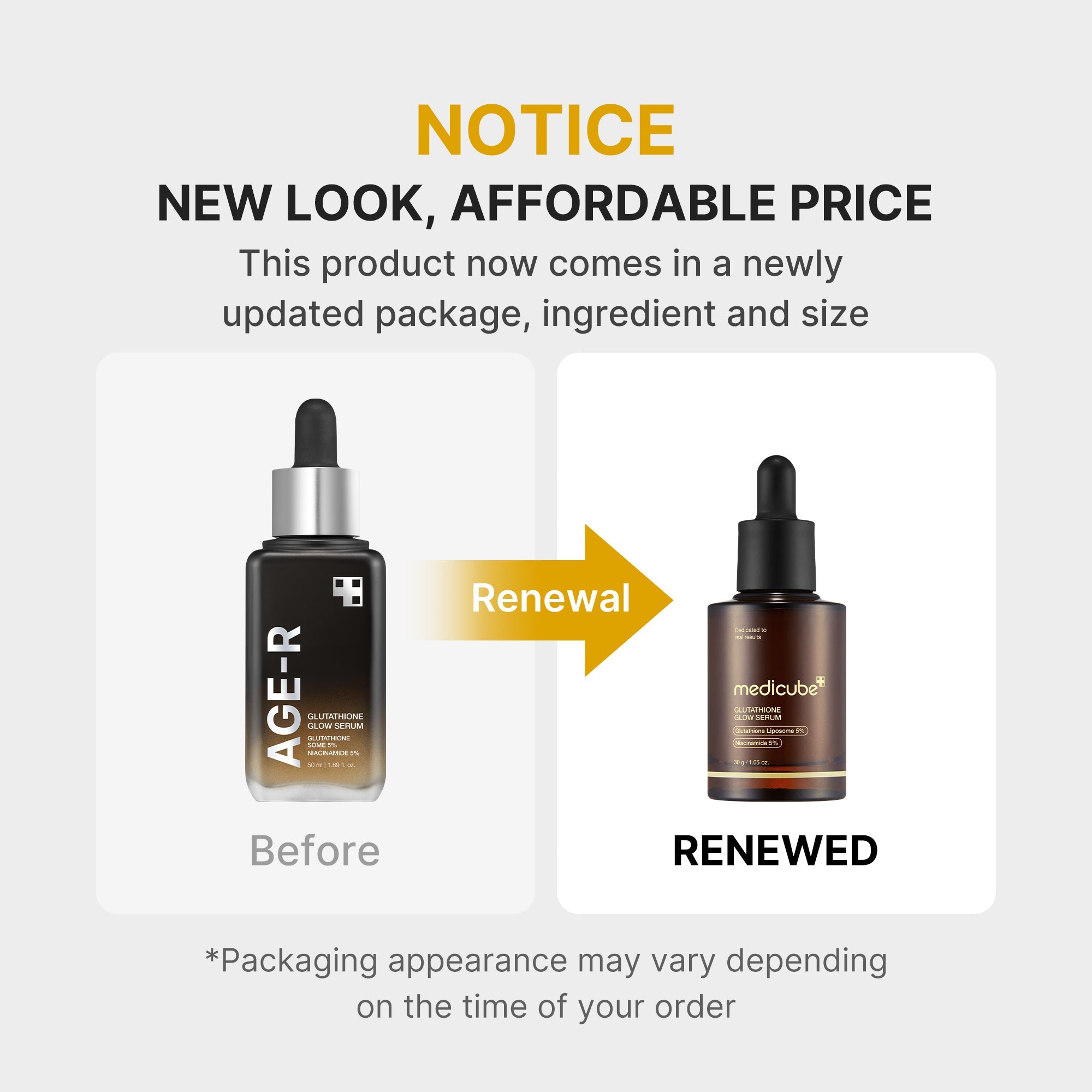 AGE-R Glutathione Glow Serum bottle with serum dropper, showcasing the skincare product by SHOPIFY_ME.