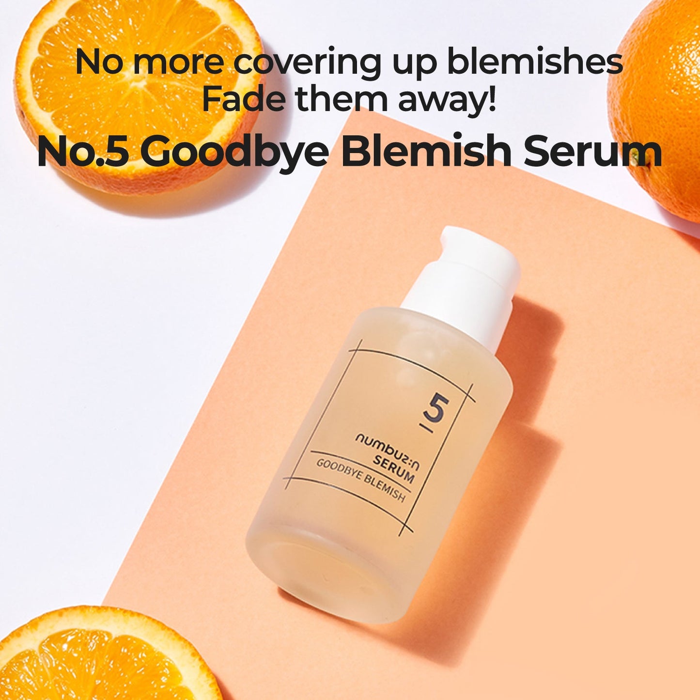 Numbuzin No.5 Goodbye Blemish Serum in a sleek glass bottle with dropper, designed for clear, blemish-free skin.