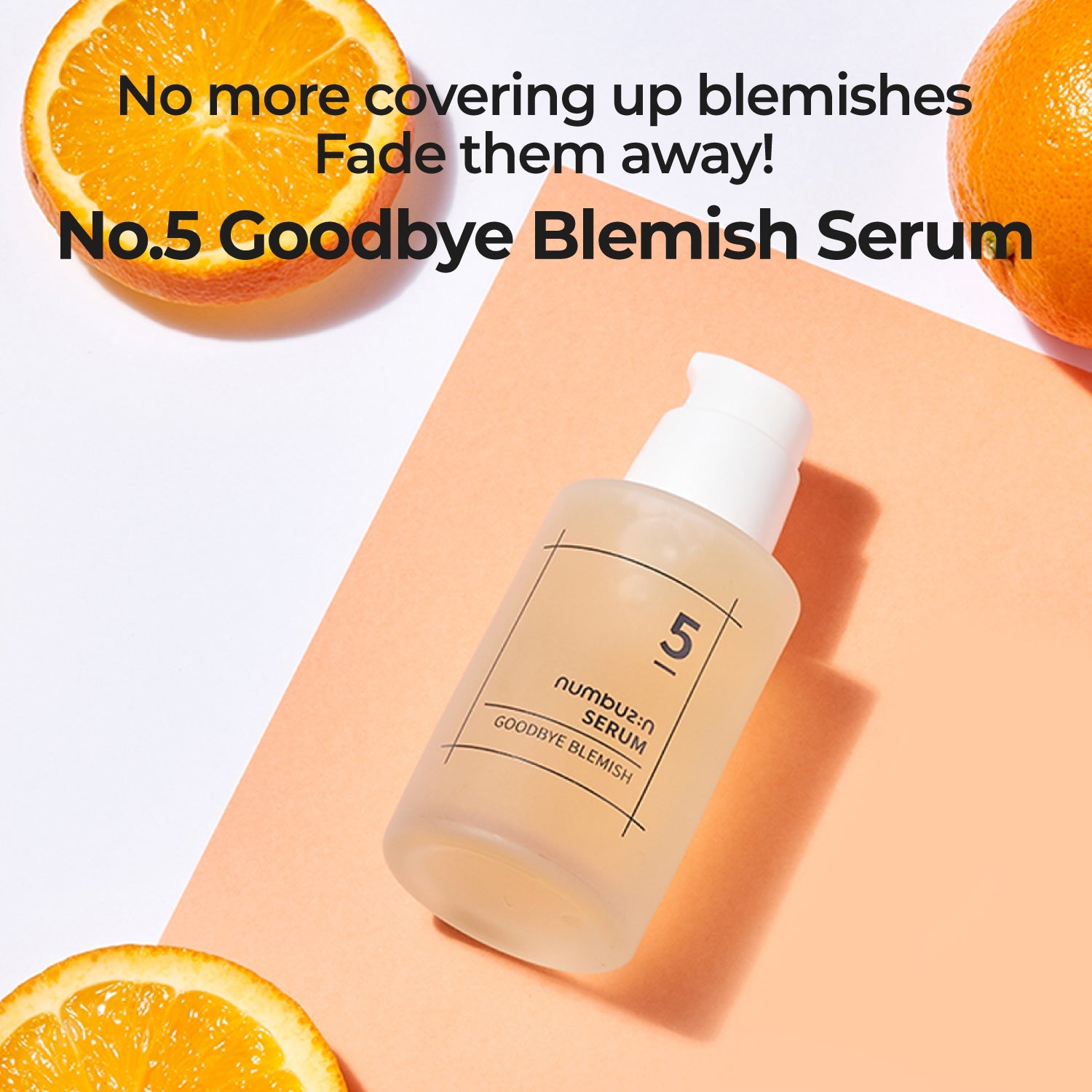 Numbuzin No.5 Goodbye Blemish Serum in a sleek glass bottle with dropper, designed for clear, blemish-free skin.