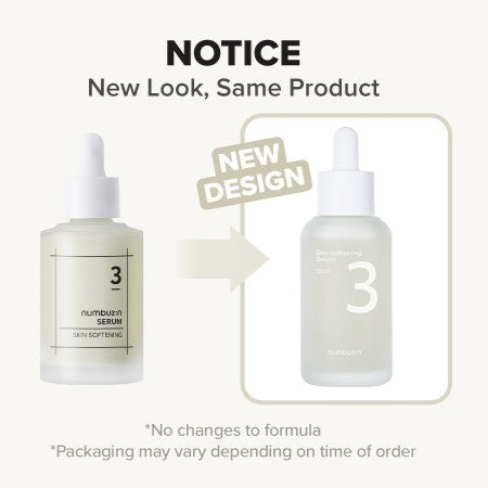 Numbuzin No.3 Skin Softening Serum in a clear glass bottle with dropper, suitable for enhancing skin smoothness and hydration.
