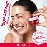 Numbuzin No.2 Rose PDRN Collagen 2X Plumping Serum in a clear glass bottle with a dropper applicator, featuring a pink label.