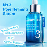 Numbuzin No.3 Blue Bio-Retinol Pore Refining Serum in a sleek bottle, designed to minimize pores and improve skin texture.