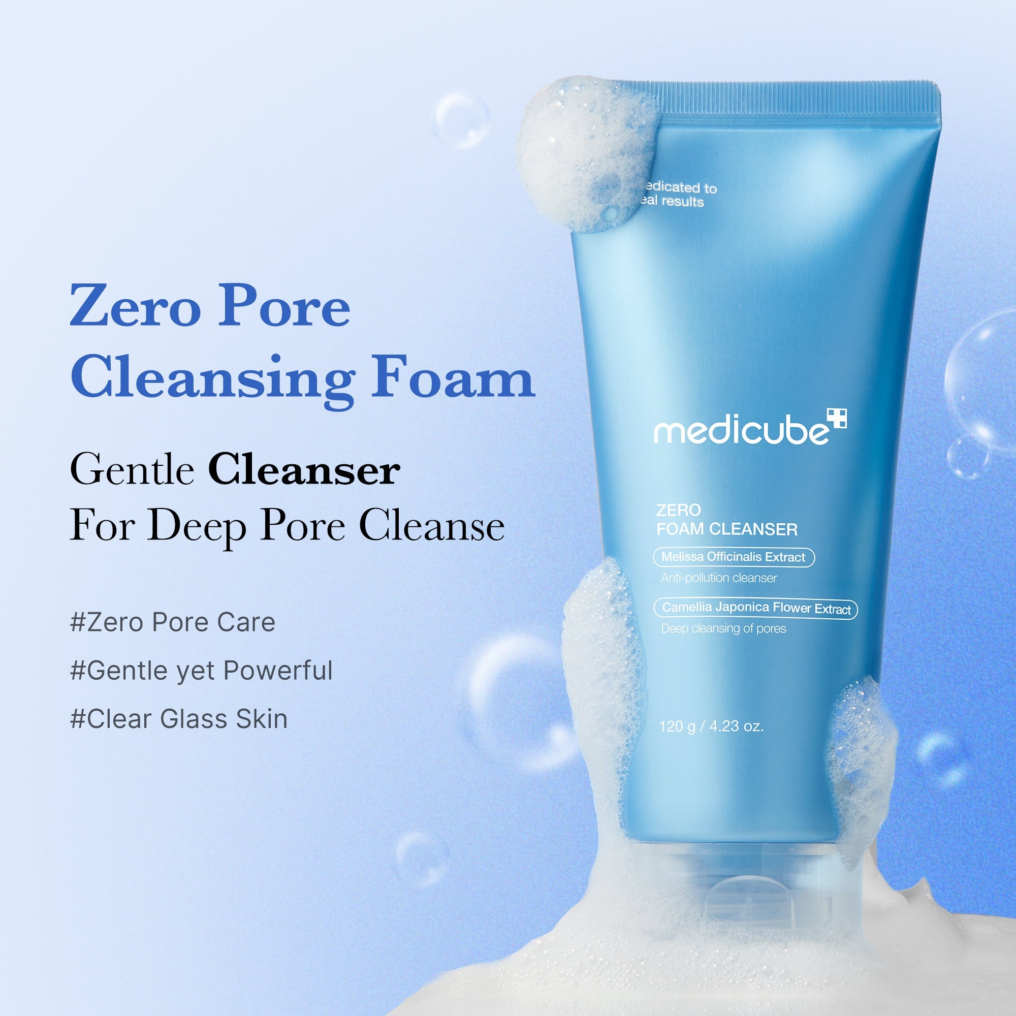 Zero Foam Cleanser from ZERO LINE Pore Care by SHOPIFY_ME, showing the clear bottle with white foam cleanser inside.