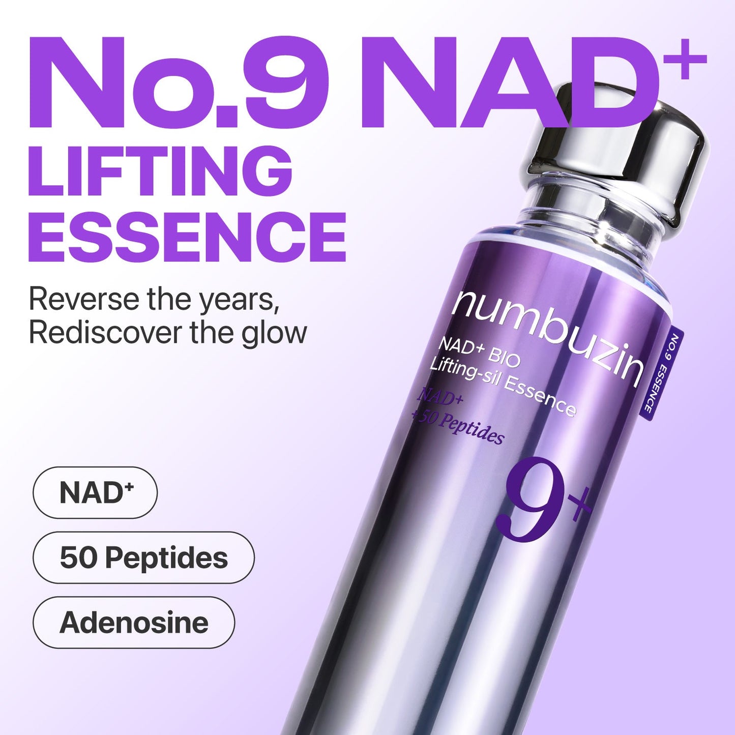Numbuzin No.9 NAD+ BIO Lifting-Sil Essence serum bottle with a sleek design and label visible.