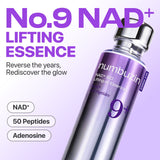 Numbuzin No.9 NAD+ BIO Lifting-Sil Essence serum bottle with a sleek design and label visible.