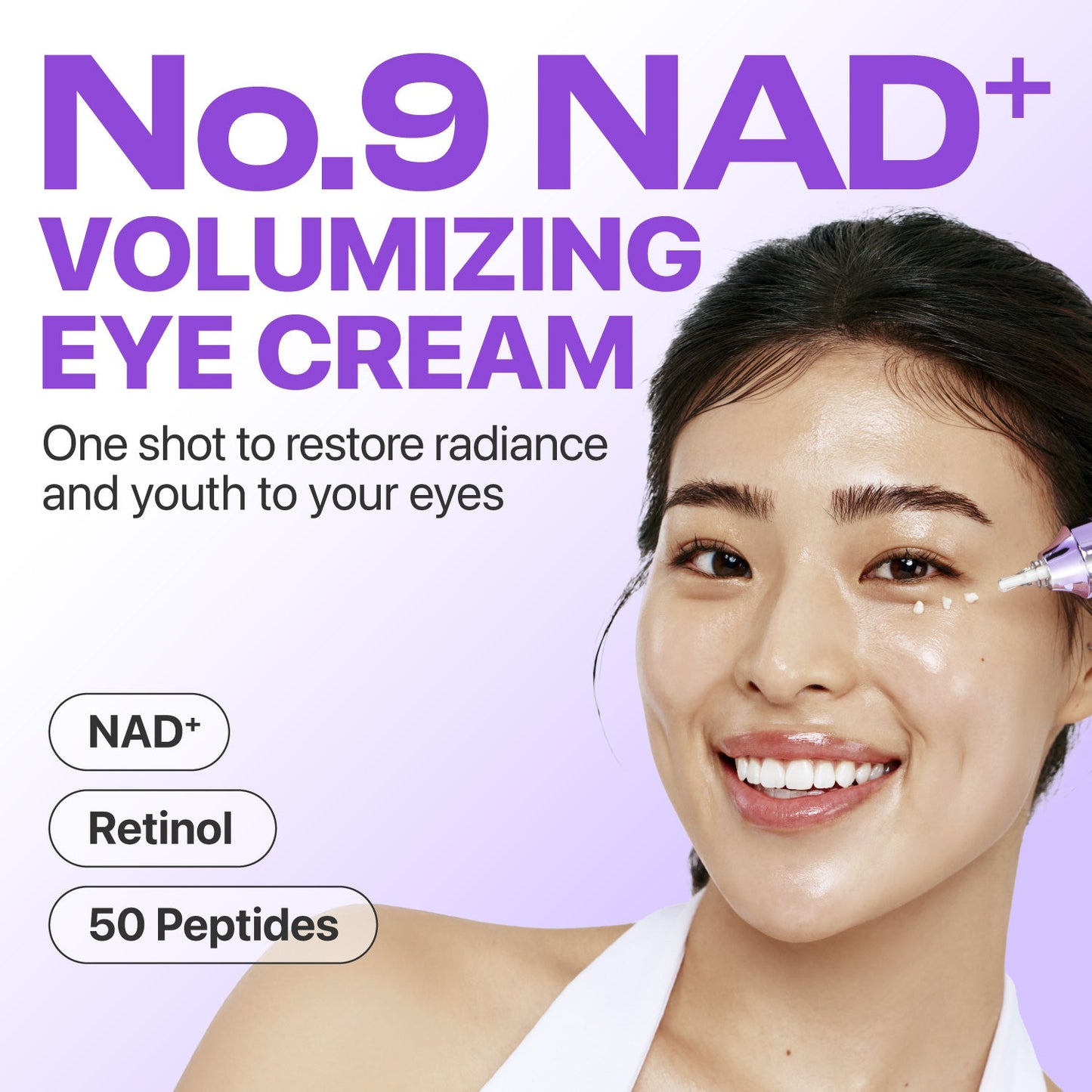 Numbuzin No.9 NAD+ Retinol Volumetox Eye Cream special treatment jar with applicator and product label visible.