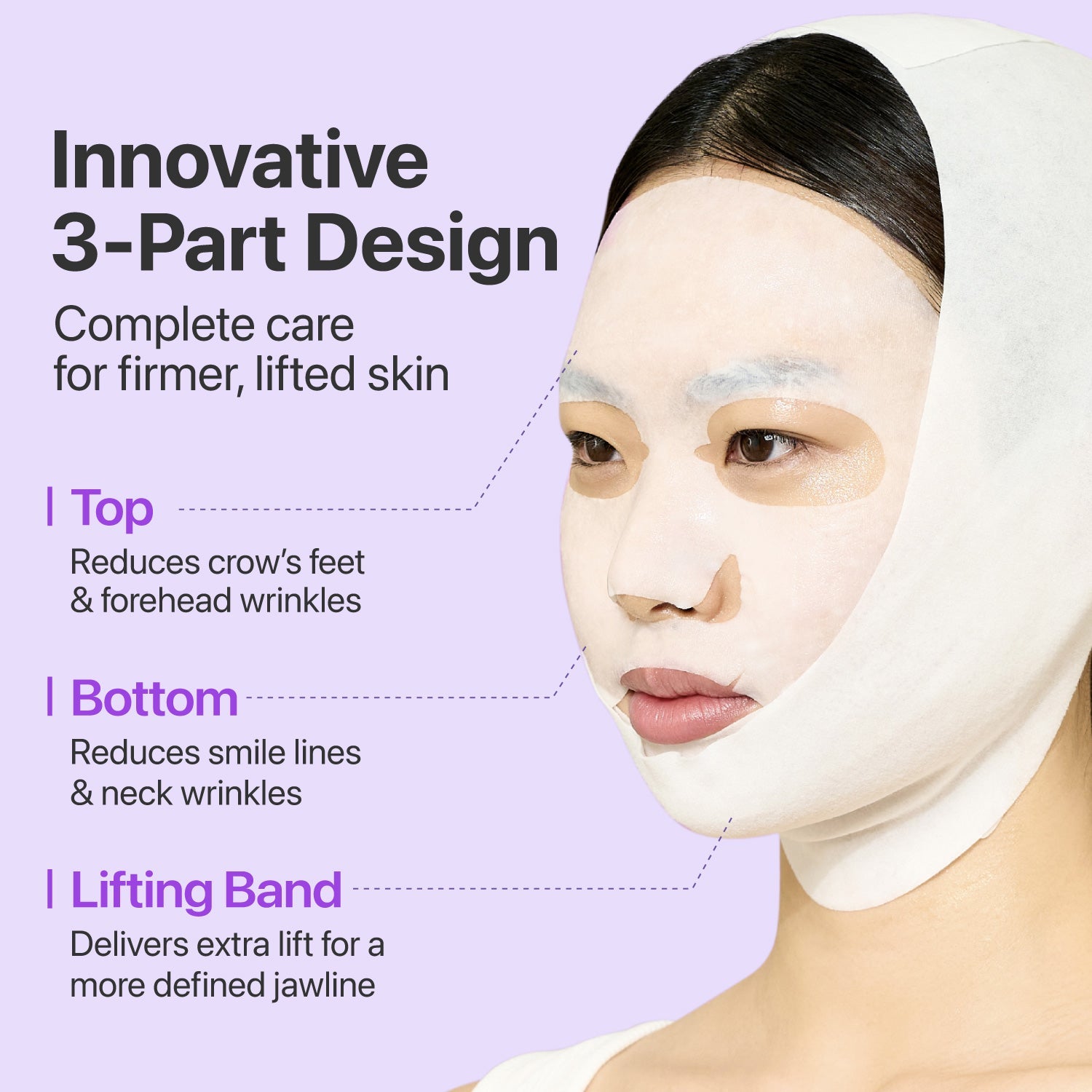 Numbuzin No.9 NAD+ BIO Lifting-sil full face sheet mask with lifting band, showing four sheet masks laid out.