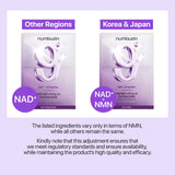 Numbuzin No.9 NAD+ BIO Lifting-sil full face sheet mask with lifting band, showing four mask sheets laid flat.