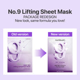 Numbuzin No.9 NAD+ BIO Lifting-sil full face sheet mask with lifting band, designed for skin rejuvenation and firming.