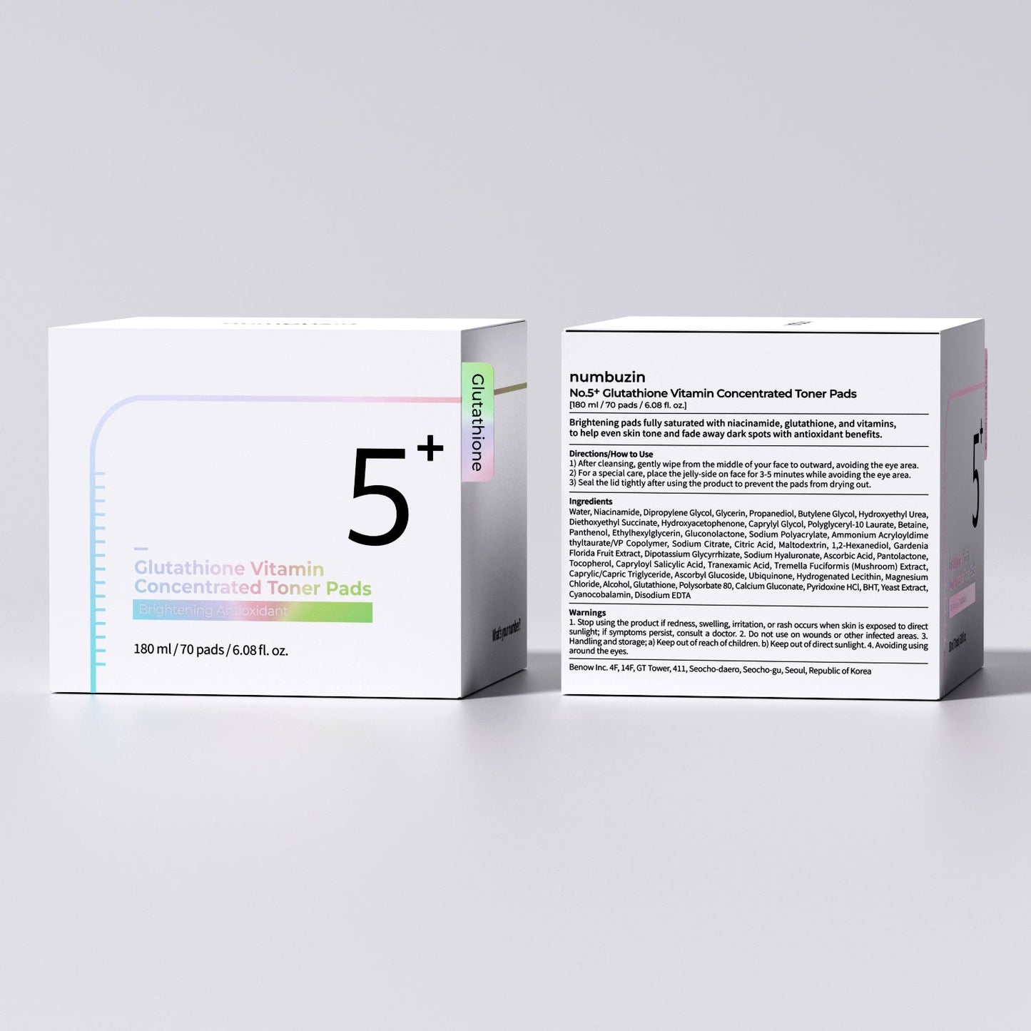 Numbuzin No.5 Vitamin-Niacinamide Toner Pads with textured surface and packaging, designed for skincare and brightening.