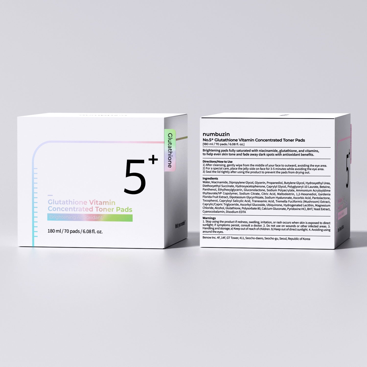 Numbuzin No.5 Vitamin-Niacinamide Toner Pads with textured surface and packaging, designed for skincare and brightening.