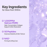 Numbuzin No.9 NAD+ PDRN Glow Boosting Toner bottle with label and clear liquid inside, skincare product for brightening skin.