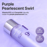 Numbuzin No.9 NAD+ PDRN Glow Boosting Toner bottle with clear label and silver cap, close-up shot on white background.