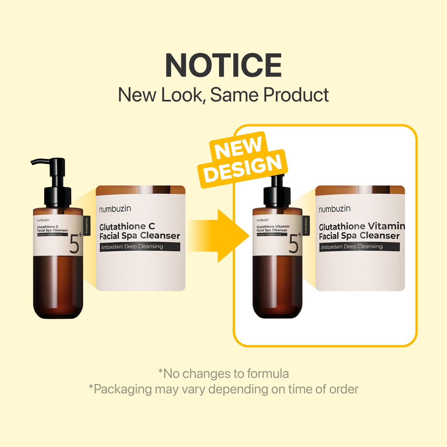 Numbuzin No.5 Glutathione C Facial Spa Cleansing Oil bottle with pump for gentle skin cleansing and brightening.