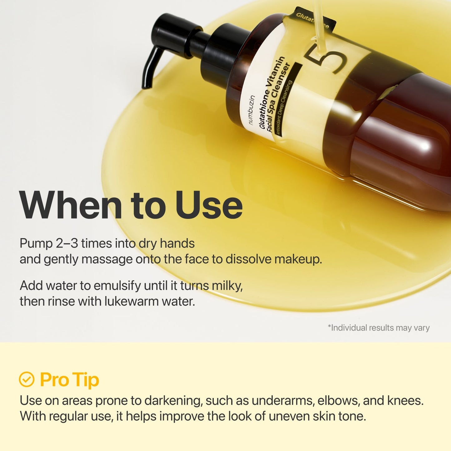 Numbuzin No.5 Glutathione C Facial Spa Cleansing Oil bottle, a gentle cleanser for glowing skin with antioxidants.