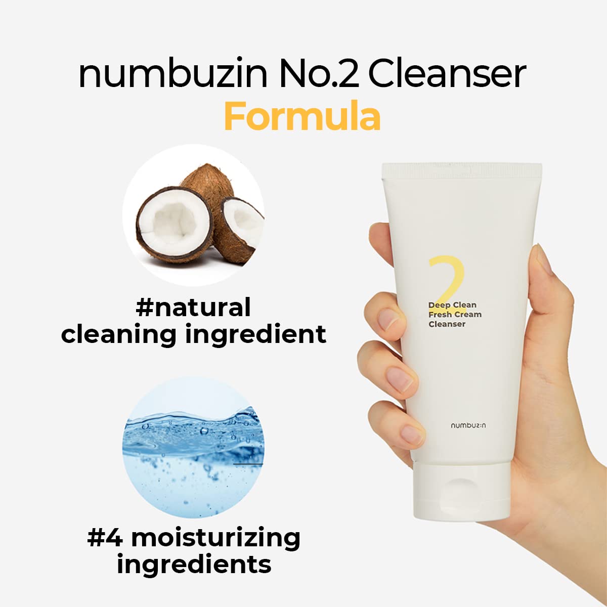Numbuzin No.2 Deep Clean Fresh Cream Cleansing Foam bottle with white pump and minimalist label, placed on a neutral background.