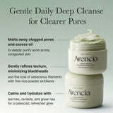 Arencia Fresh Green Rice Mochi Cleanser for face care, showing the creamy green rice-based cleansing product in a clear bottle.