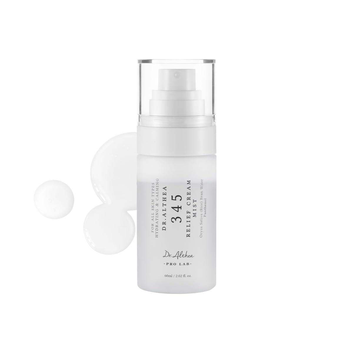 Dr. Althea 345 Relief Cream toner mist bottle with a clear spray nozzle, showcasing the skincare product for soothing and hydrating skin.
