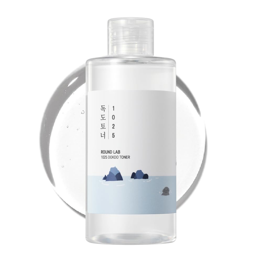 ROUND LAB 1025 Dokdo Toner in a clear 200ml bottle, featuring a minimalist label and transparent liquid inside.